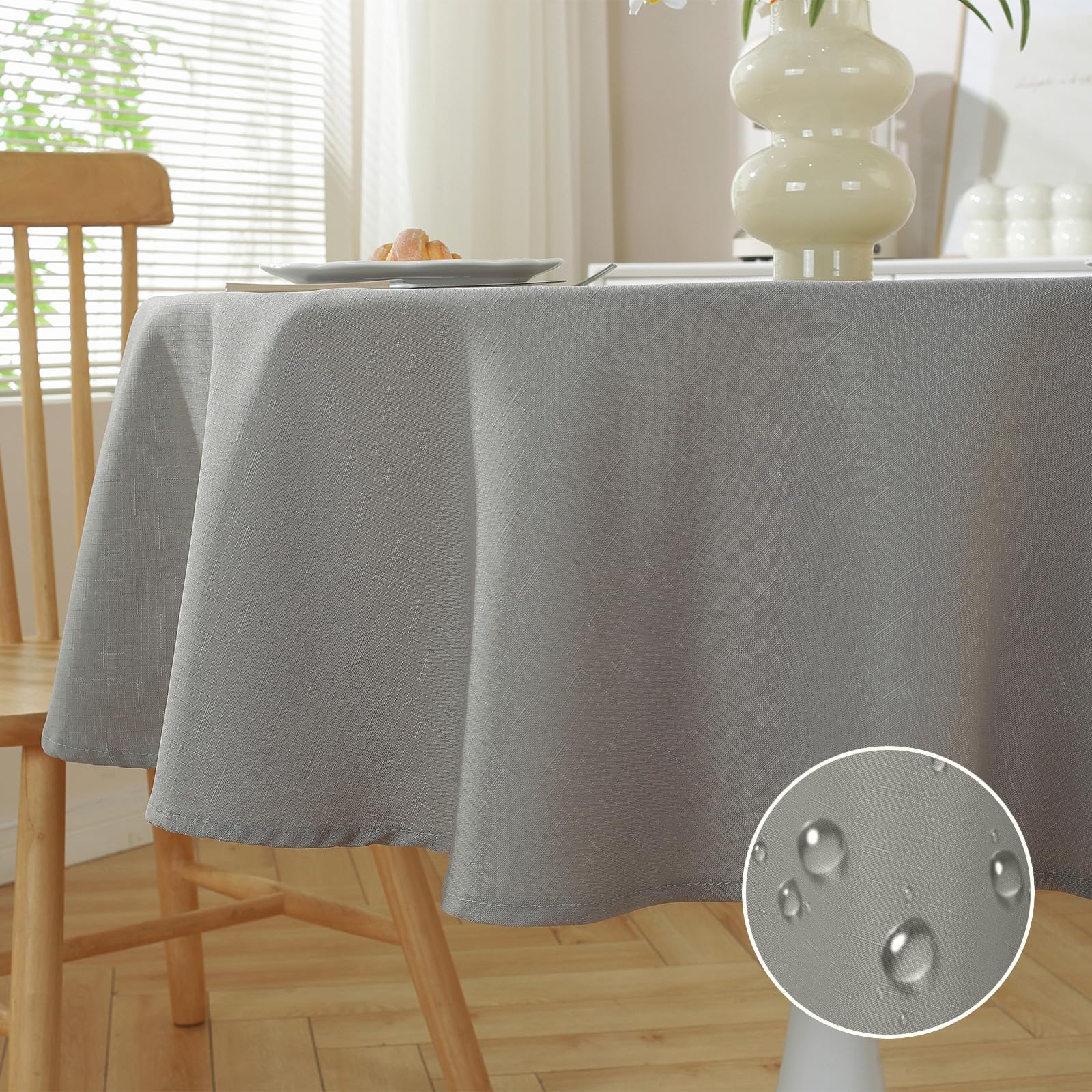 meioro Wipe Clean Table Cloth, Wipeable Waterproof Tablecloth Water Resistant Tablecloths, Dining Table Cover Table Protectors for Home Party Coffee Decorations Outdoor Covers (Grey, Round 120cm) — image 1