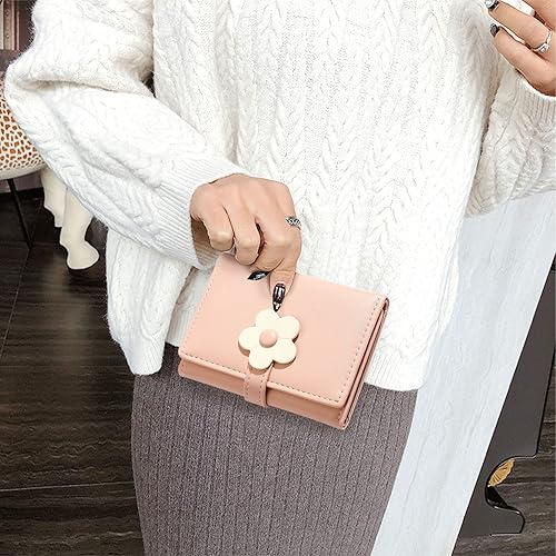 Miniatura 5 de LJCZKA Bonita cartera pequeña para niñas y mujeres, bloqueo RFID, piel sintética, tres plegadas, bolsillo para efectivo con tarjetero y billetera