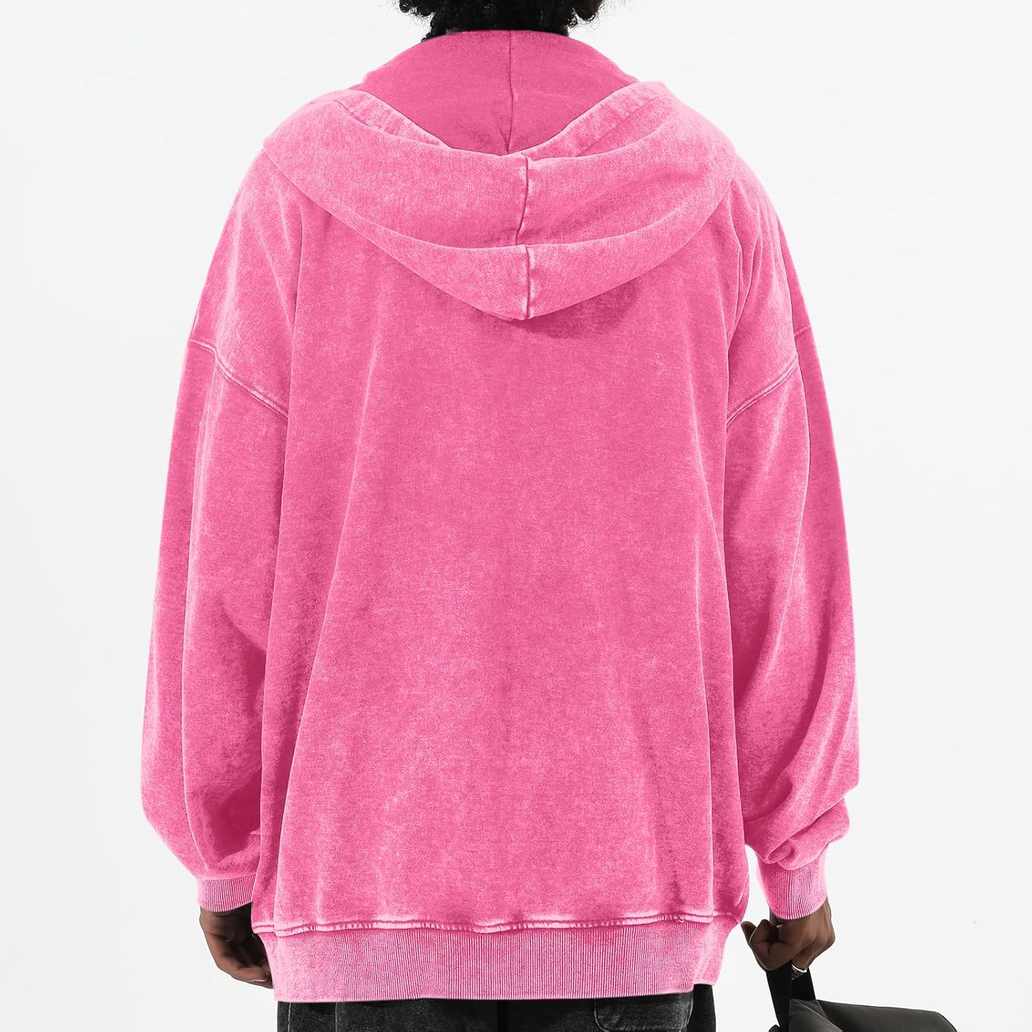 Oversized Vintage Cotton Jacket Acid Wash Grunge Basic Zip Up Hoodie For Women Distressed Baggy Long Sleeve Tops - Image 4