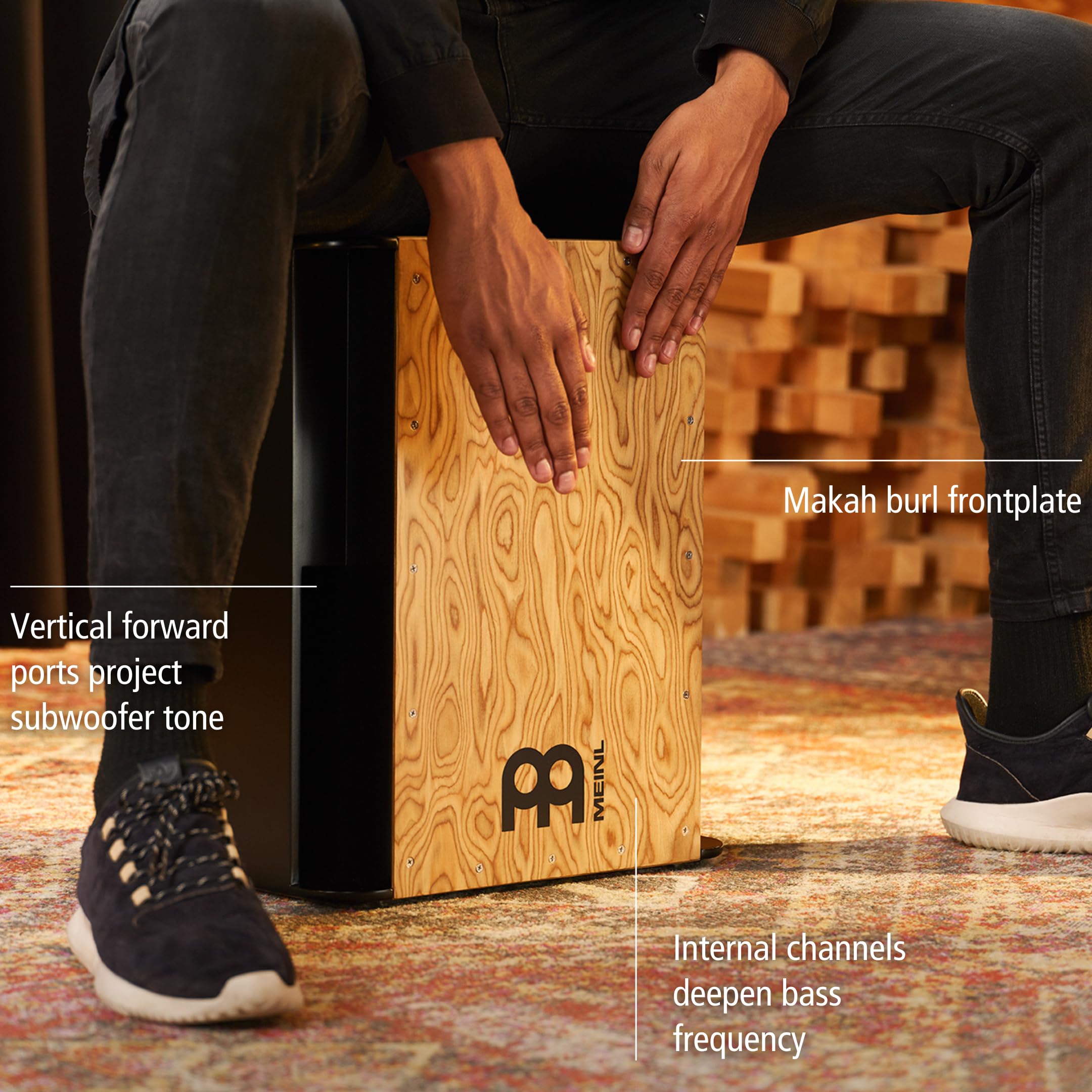 Meinl Percussion Vertical Subwoofer Cajon - Grande drum box avec timbres et extra Bass Reflex Channel - Surface de jeu en ronce de makah (SUBCAJ6MB-M)