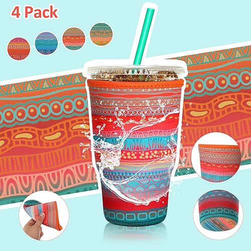Miniatura 10 de Patelai Funda aislante reutilizable para taza de café, 4 piezas para bebidas frías, bebidas y soporte para la mayoría de los cafés (16-20 onzas,