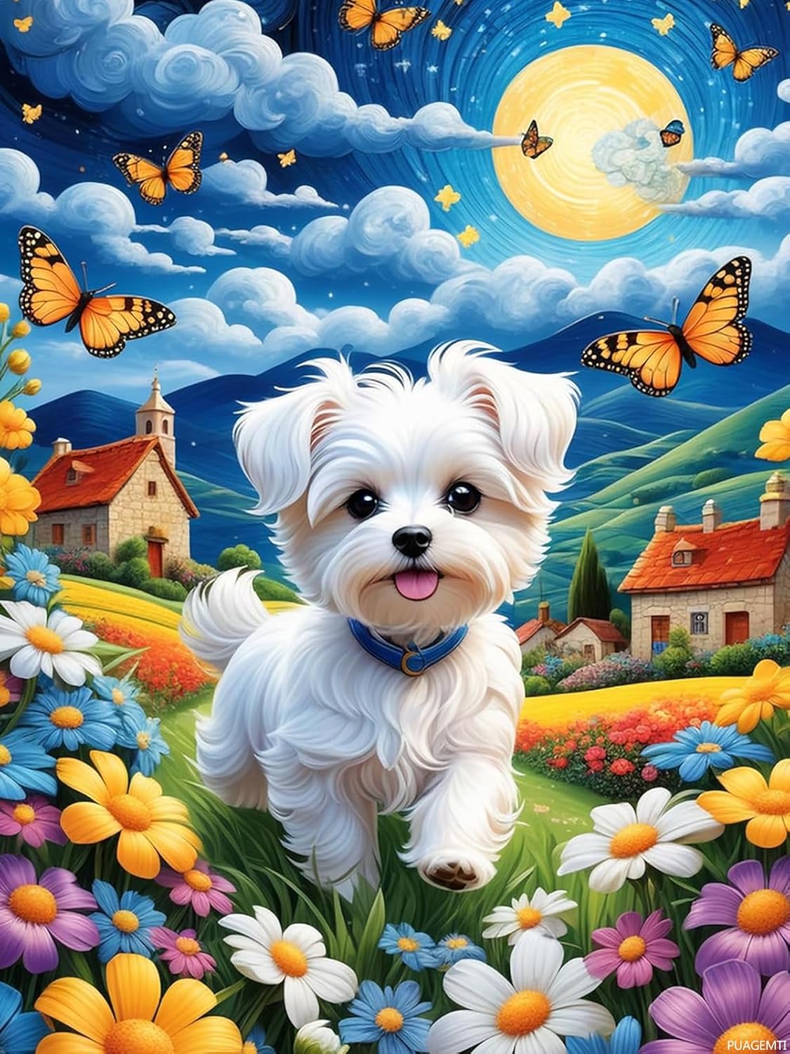 PUAGEMTI Adult Diamond Art Painting Kits, DIY 5D Colorful Animals Diamond Painting, Maltese Dog Gemstone Art Painting Kits, DIY Adult Crafts for Home Decoration 12x16 inch