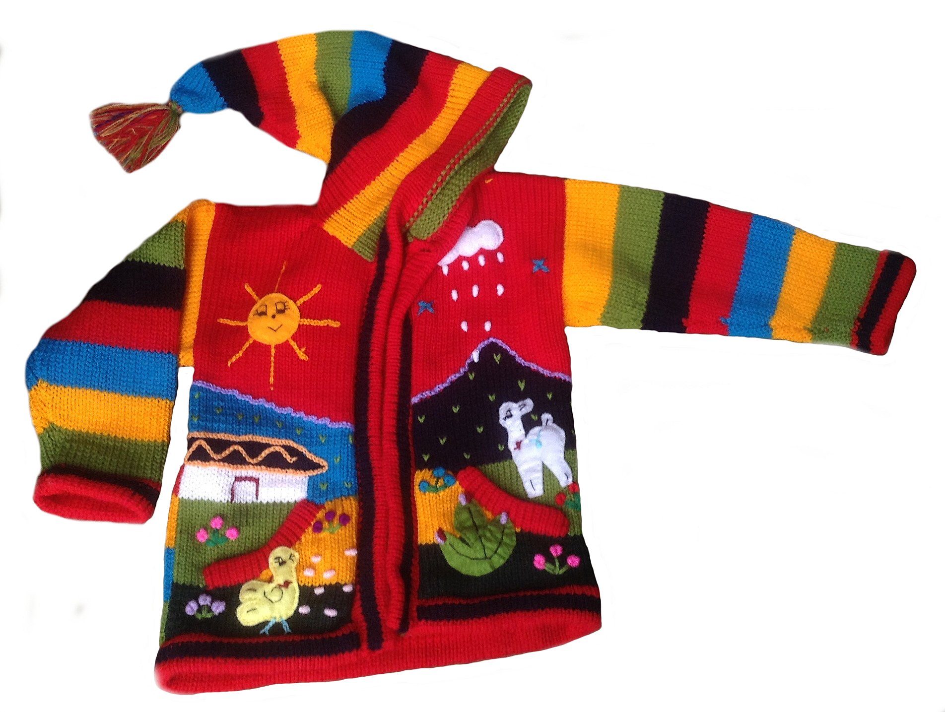 Chaqueta de punto con capucha unisex roja multicolor para niños de 1 a 4 años, multicolor, 4 Años