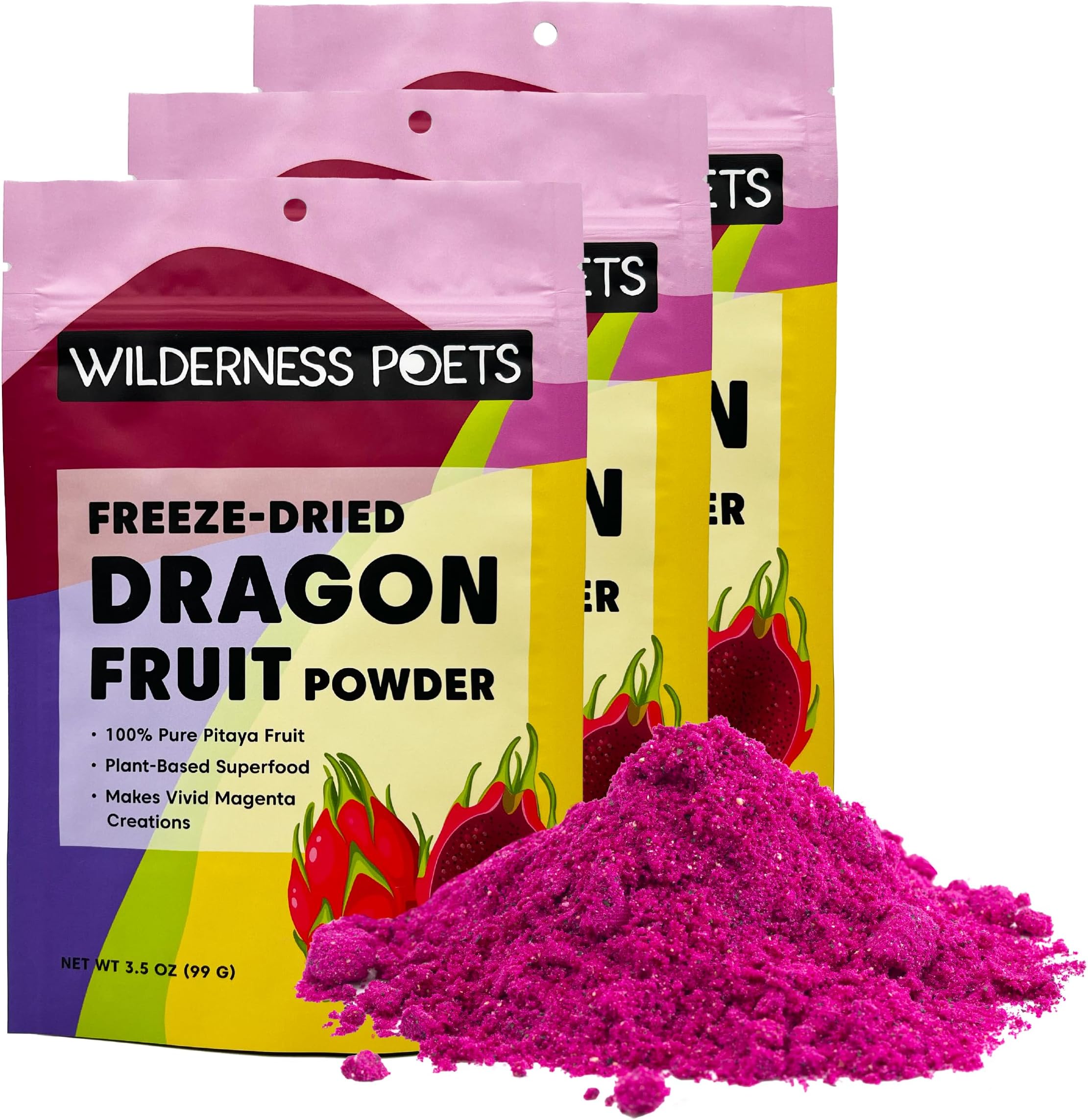 Freeze Dried Dragon Fruit Powder - Pitahaya Powder, 3.5 Ounce (Pack of 3)