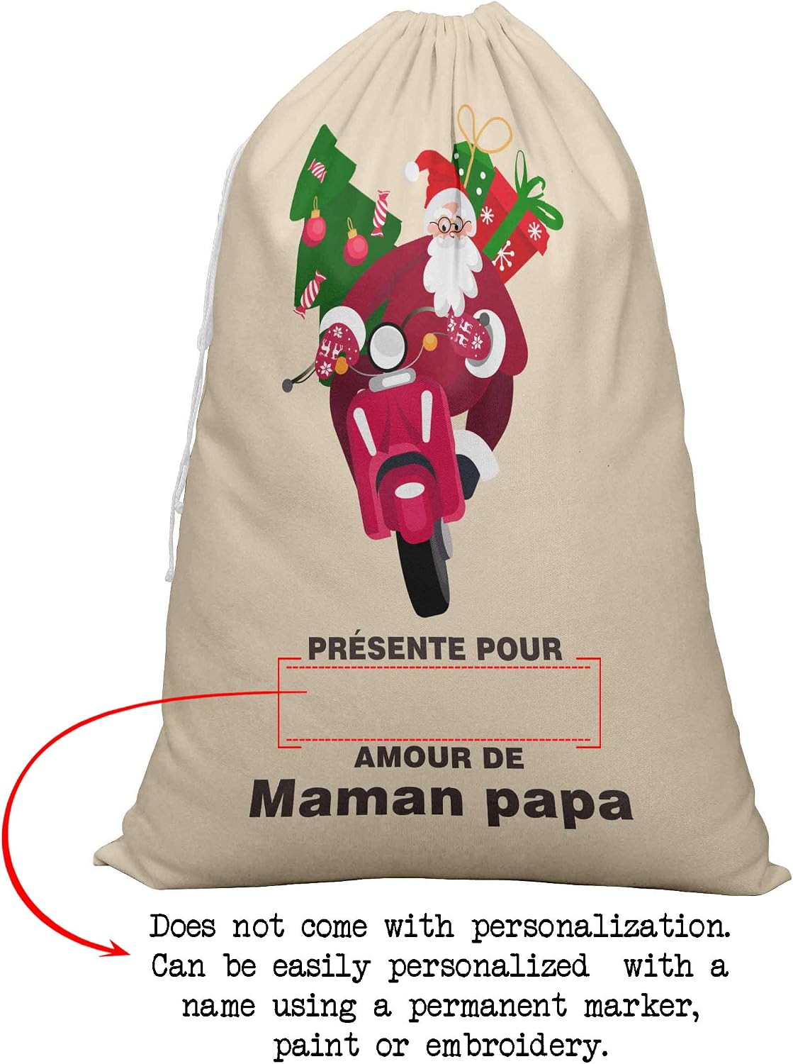 Printtoo 2 Pcs Large Santa Sacks with Drawstring Canvas Xmas Gifts Bags for Kids Christmas 27x20 Inch
