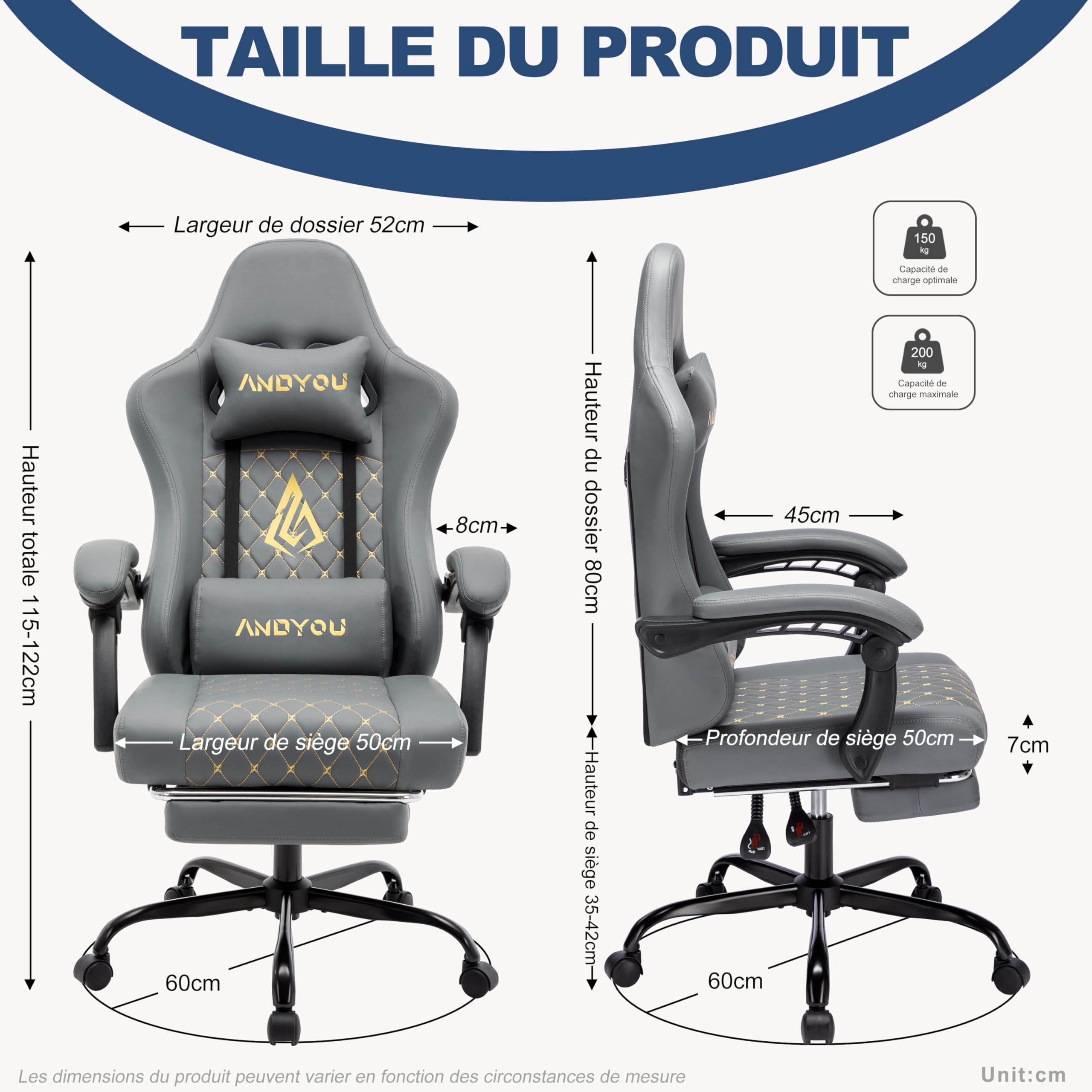 Andyou Silla Gaming Ergonómica Profesional con Soporte Lumbar - Silla Gamer para Adulto, Giratoria y Reclinable con Reposapiés Ajustable y Tela Transpirable, Soporte 150 kg para Oficina y PC