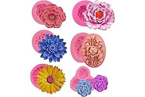 6 Pack Flower Molds with Peony, Rose, and Sunflower Patterns for DIY...