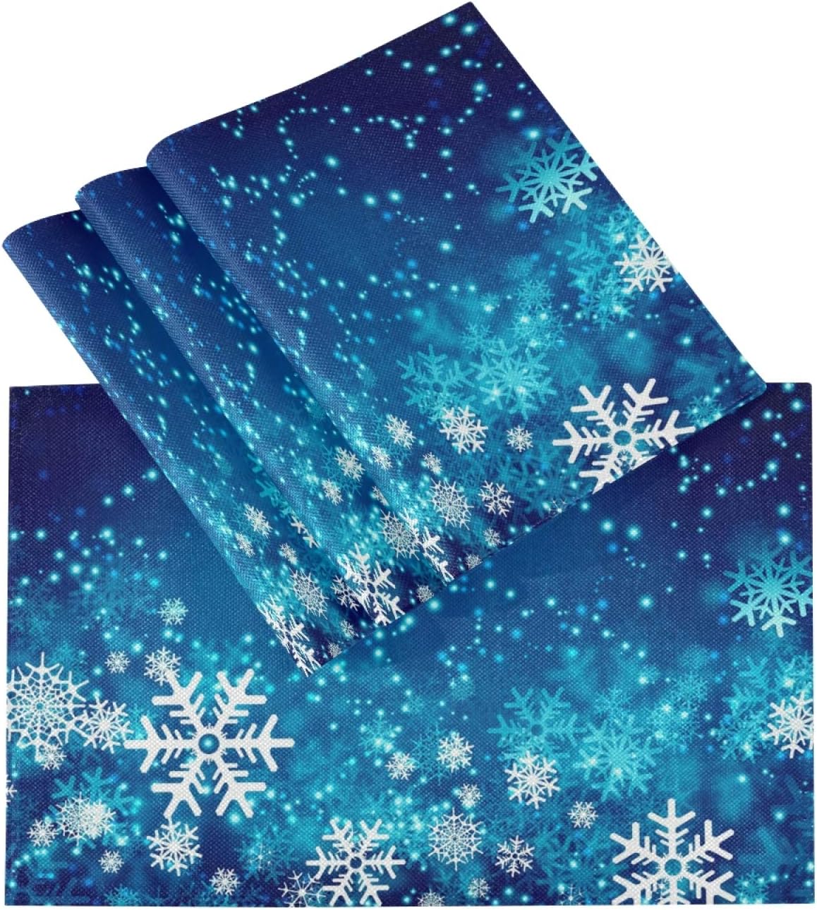 Silver Winter Teal Turquoise Snowflakes Christmas Burlap Placemats for Dining Table Placemat Set of 6 Table Settings Table Mats for Home Kitchen Holiday Decoration