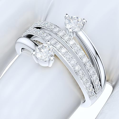 Vista 5 de Anillo de boda de plata de ley de 0.512 in de ancho con fila cuádruplex dividida de diamantes o moissanitas de talla brillante