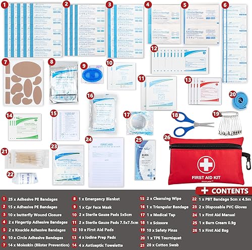 Miniatura 10 de Kit de primeros auxilios de 340 piezas, kit médico de alta calidad impermeable para automóvil, hogar, oficina, viajes, camping, deportes, al aire