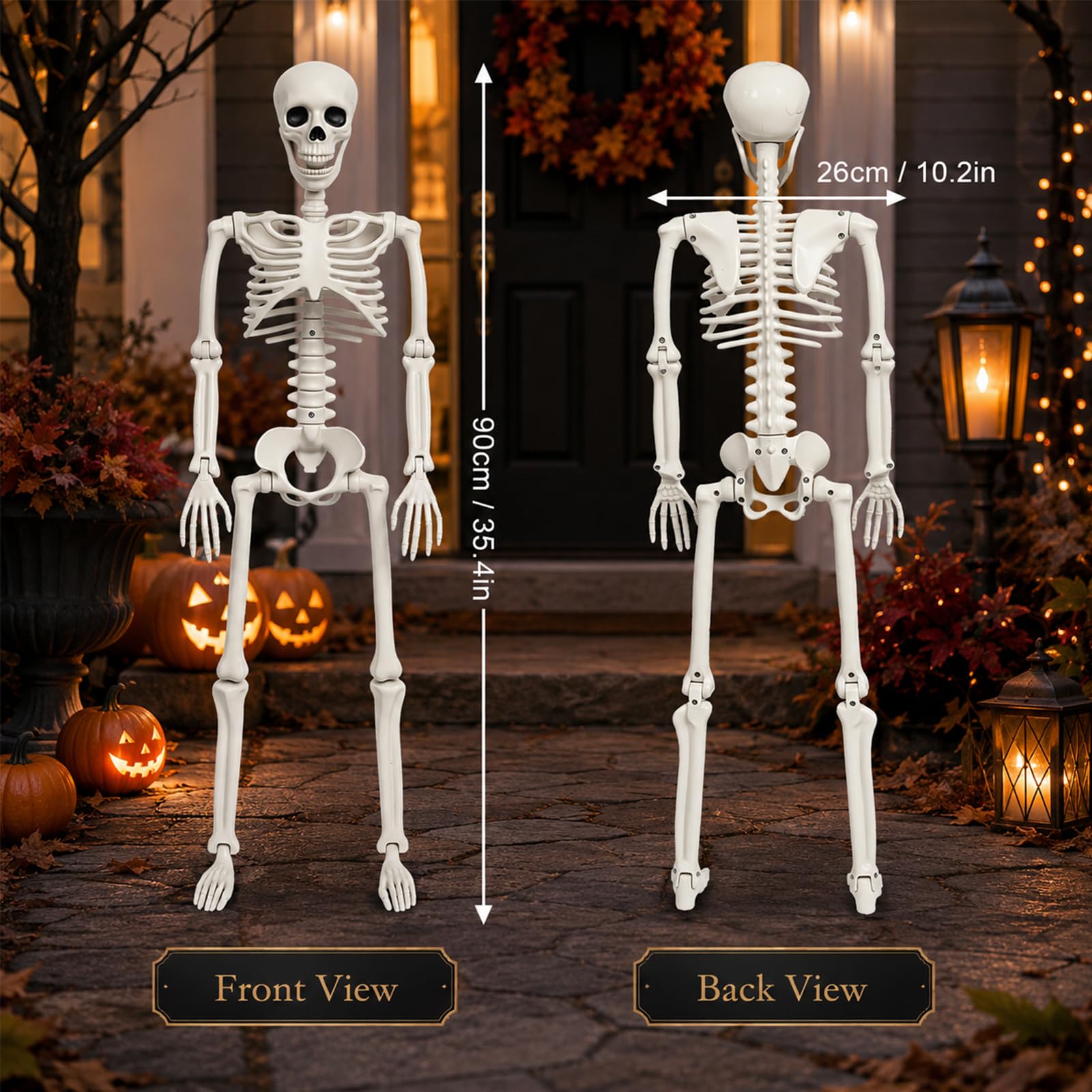 Halloween scheletro poseable 90CM, plastica falso scheletro umano