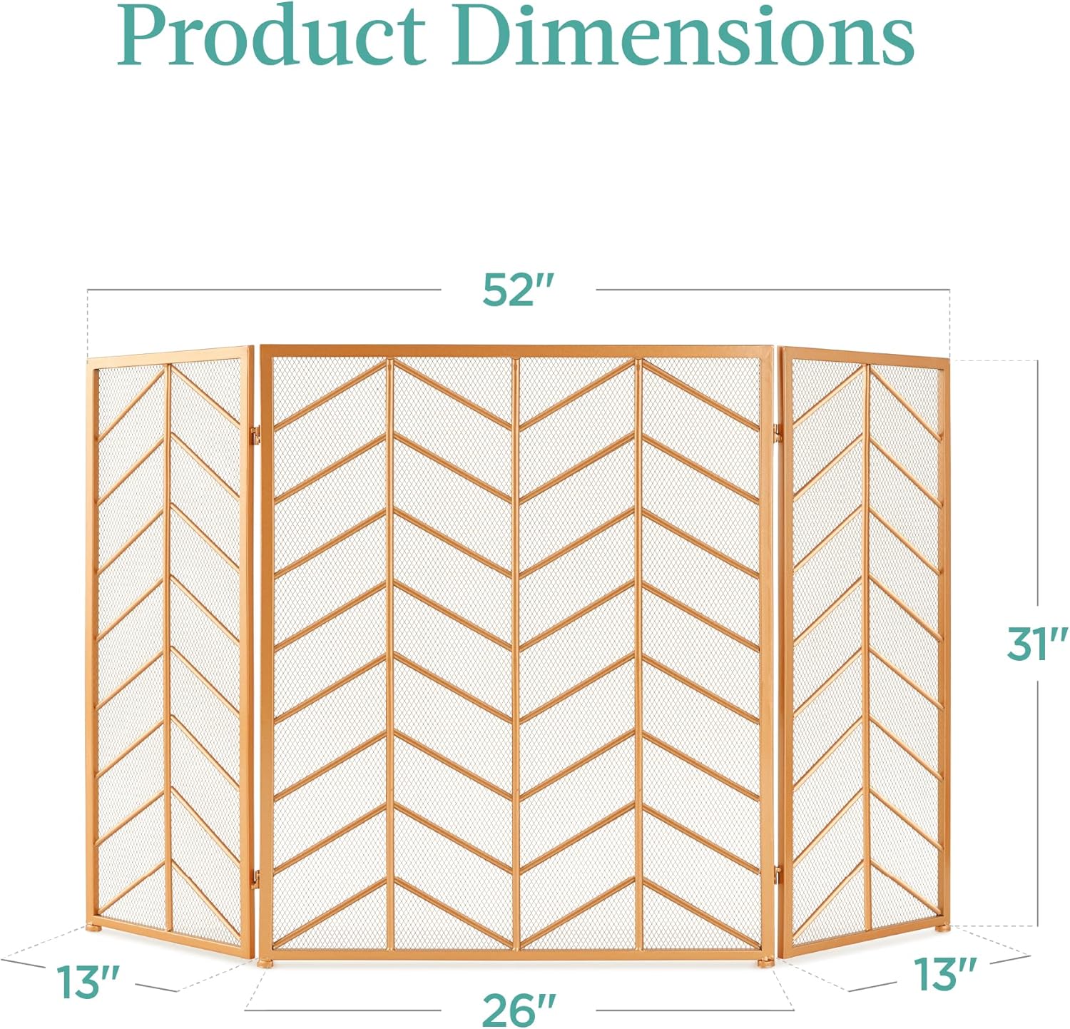 Best Choice Products 52x31in 3 Panel Chevron Fireplace Screen, Mid Century Modern Wrought Iron Hand Crafted Fire Place Guard for Living Room Home Decor, Steel Mesh - Gold