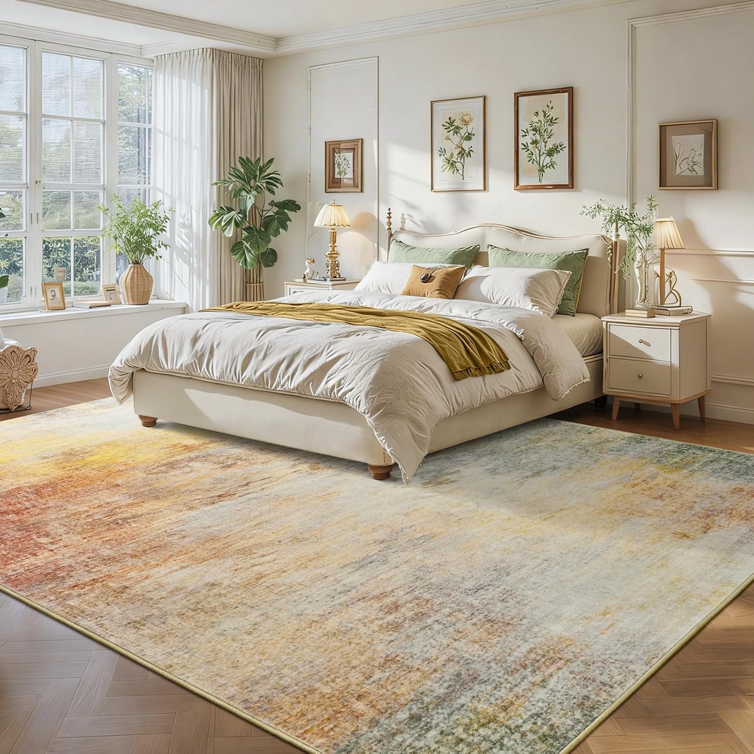 5x7 Area Rugs for Living Room, Washable Abstract Soft Bedroom Rug Non-Slip Low Pile Stain Resistant Indoor, Large Thin Modern Throw Carpet for Kitchen Farmhouse Nursery Office Home Decor, Colorful