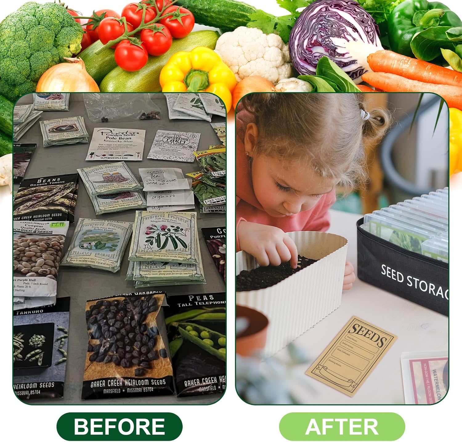 26 Slots Seed Storage Organizer Box with 10 Seed Envelopes, Oxford Cloth Seeds Storage Container with Insulated Bag, Garden Seed Packet Organizer with Label Stickers for Vegetable Flower Plants - Image 6