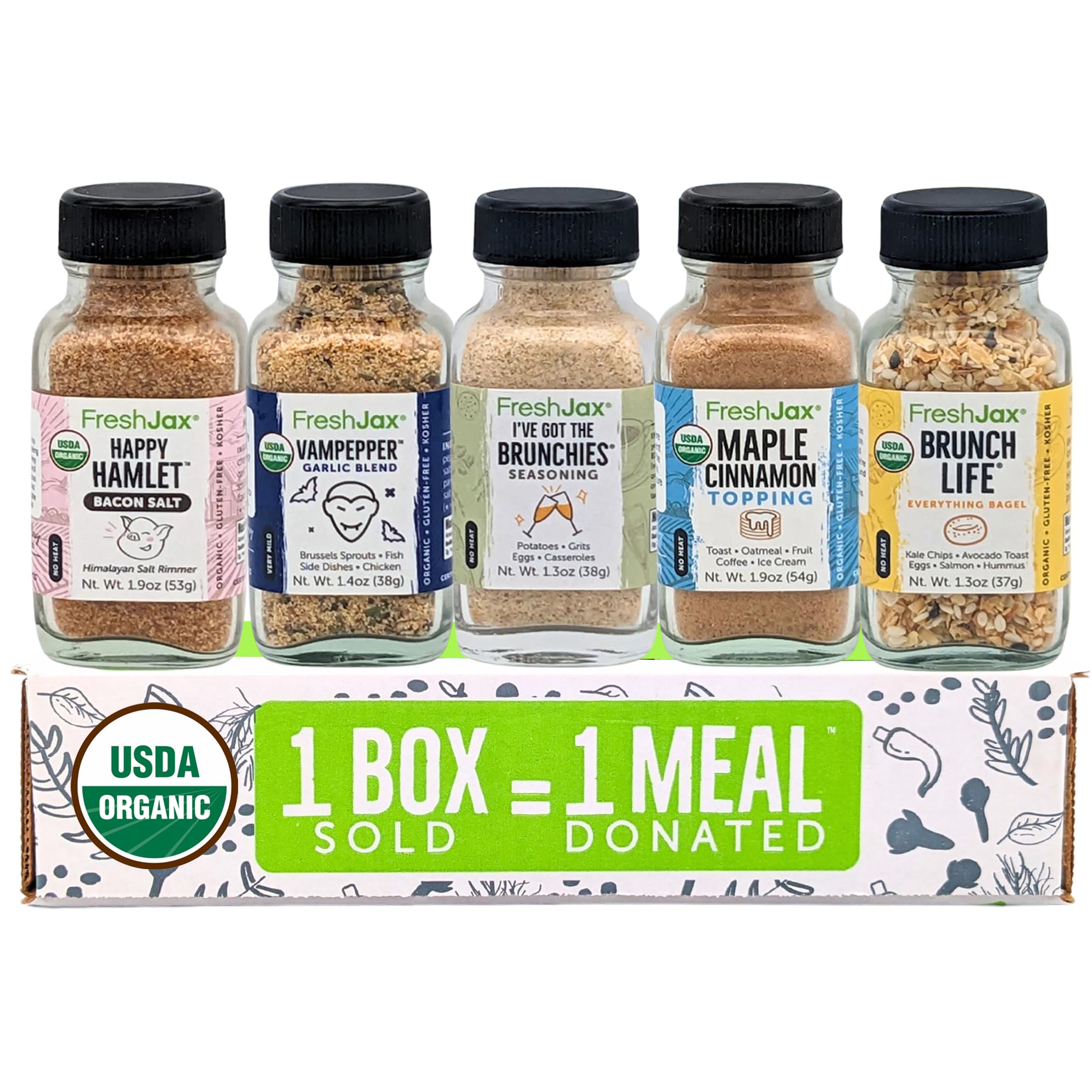 FreshJax Breakfast Seasoning Set with Gift Box – 5 Organic Spices for Eggs, Omelets, Avocado Toast, Pancakes, Oatmeal, Bacon, Sausage, Potatoes,