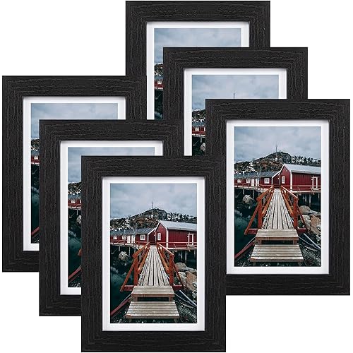 BEYAHELA Classic Picture Frame 4x6 Black - Display Photos 3.5x5.5 with Mat or 4x6 Without Mat Photo Frames -HD Glass Horizontal and Vertical Decor for Wall or Tabletop - Set of 6 (Black)