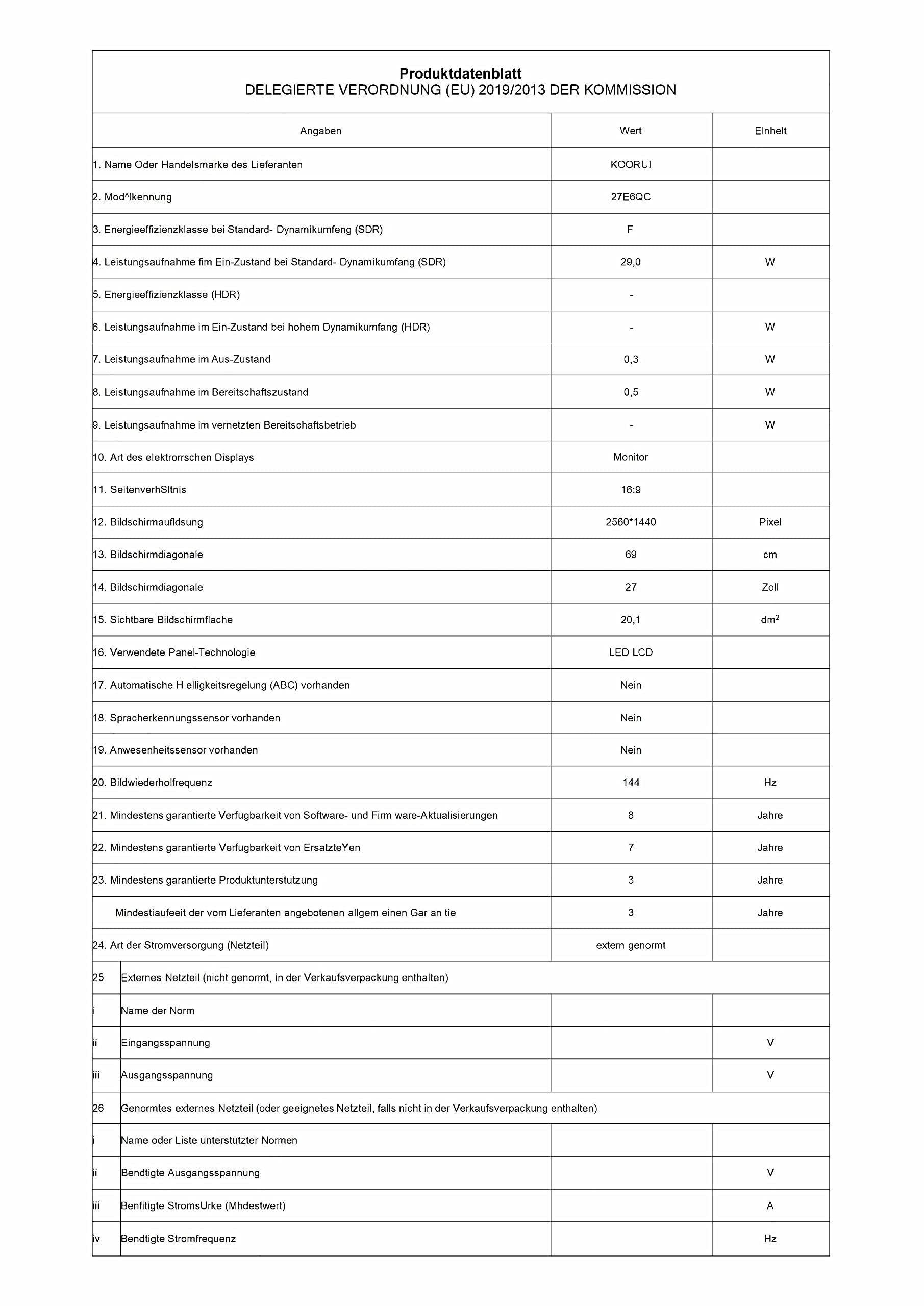KOORUI Monitor gamingowy, 27”, zakrzywiona powierzchnia ekranu 1800R o rozdzielczości 2560 x 1440 (QHD), 144 Hz, 1 ms, DCI-P3 85%, ultracienka przysłona, regulowane nachylenie, obsługuje HDMI/DP