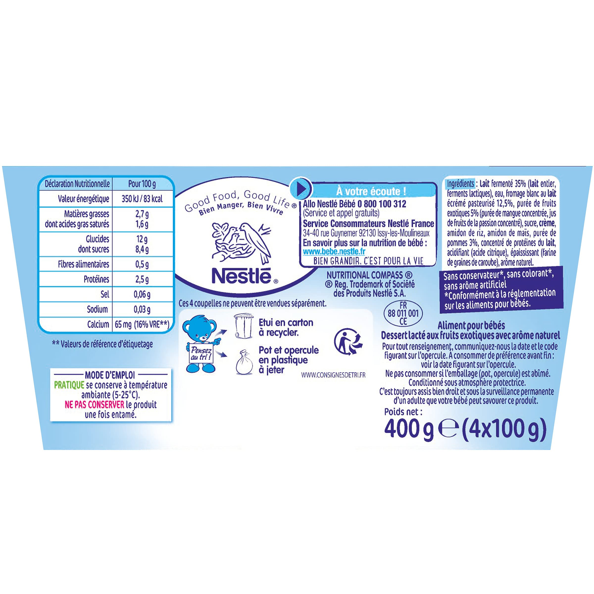 Nestlé Bébé P'tit Onctueux au Fromage Blanc Fruit Exotiques - Laitage de 6 mois à 36 mois - 4 x 100g (4 Laitages )