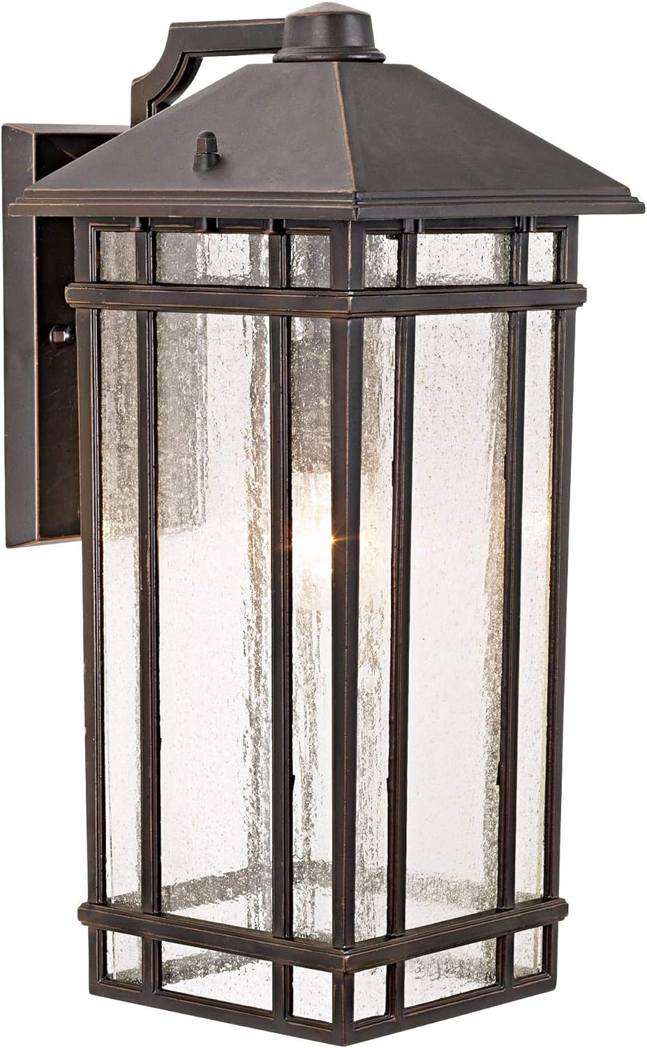 Bronze 19" Arts and Crafts Outdoor Wall Light with Seedy Glass