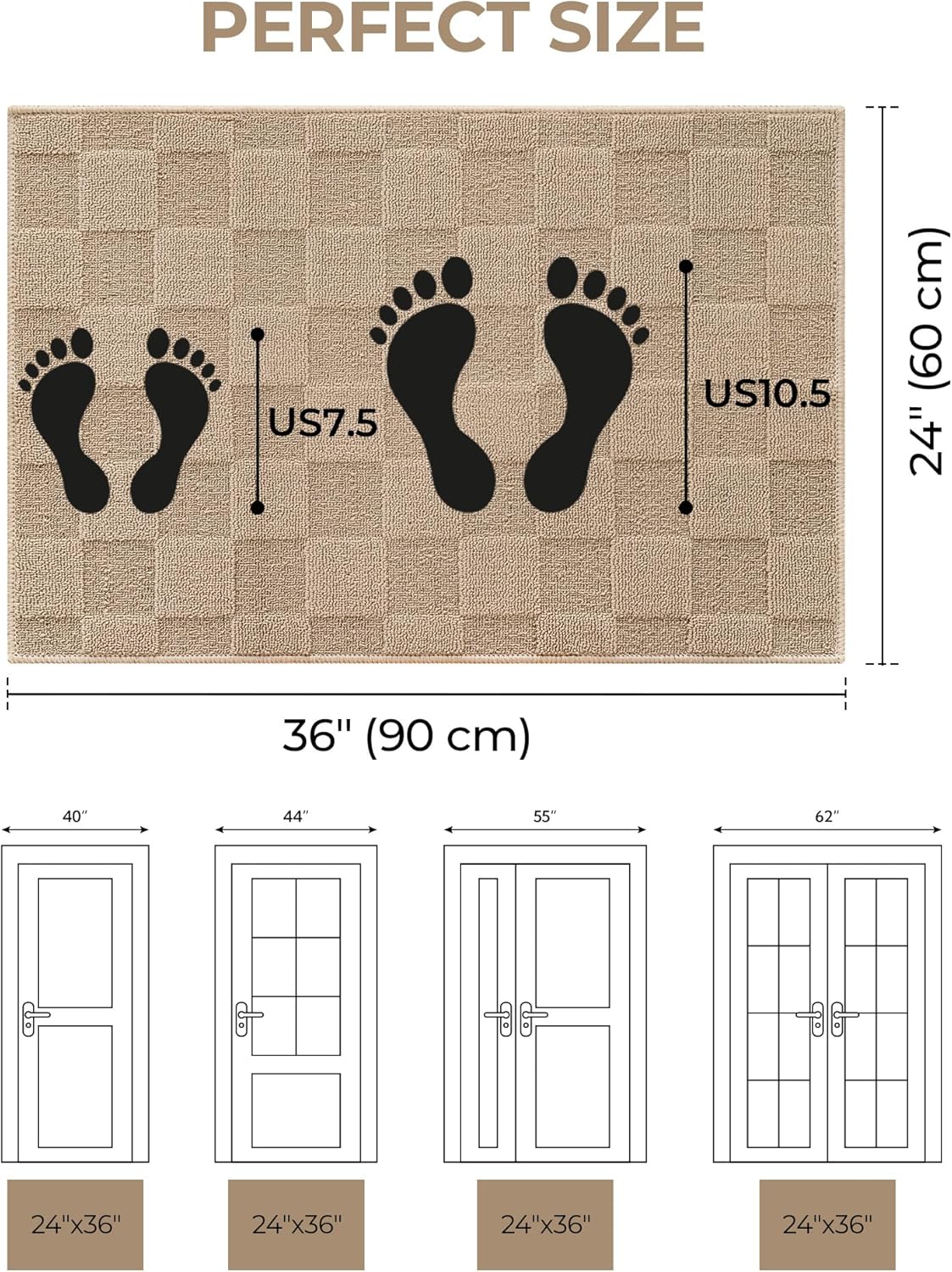 granny says front door mat outside entrance, door mats for entryway, welcome matt non-slip, entryway front porch mat low profile resist dirt easy to clean, 36"x24", khaki check khaki check 2' x 3' (rectangular)