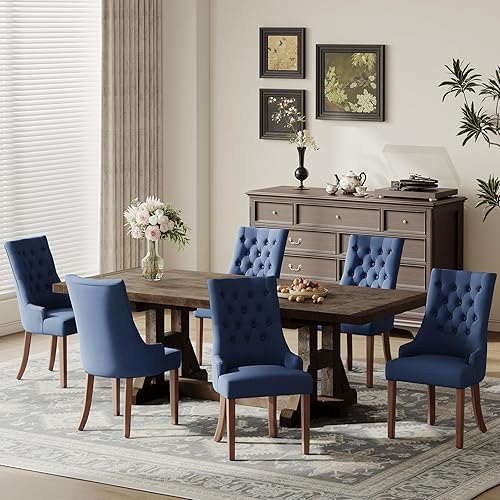 Miniatura 17 de COLAMY Juego de 2 sillas de comedor con botón copetudo, sillas de comedor tapizadas con patas de madera, sillas de cocina con respaldo alado para