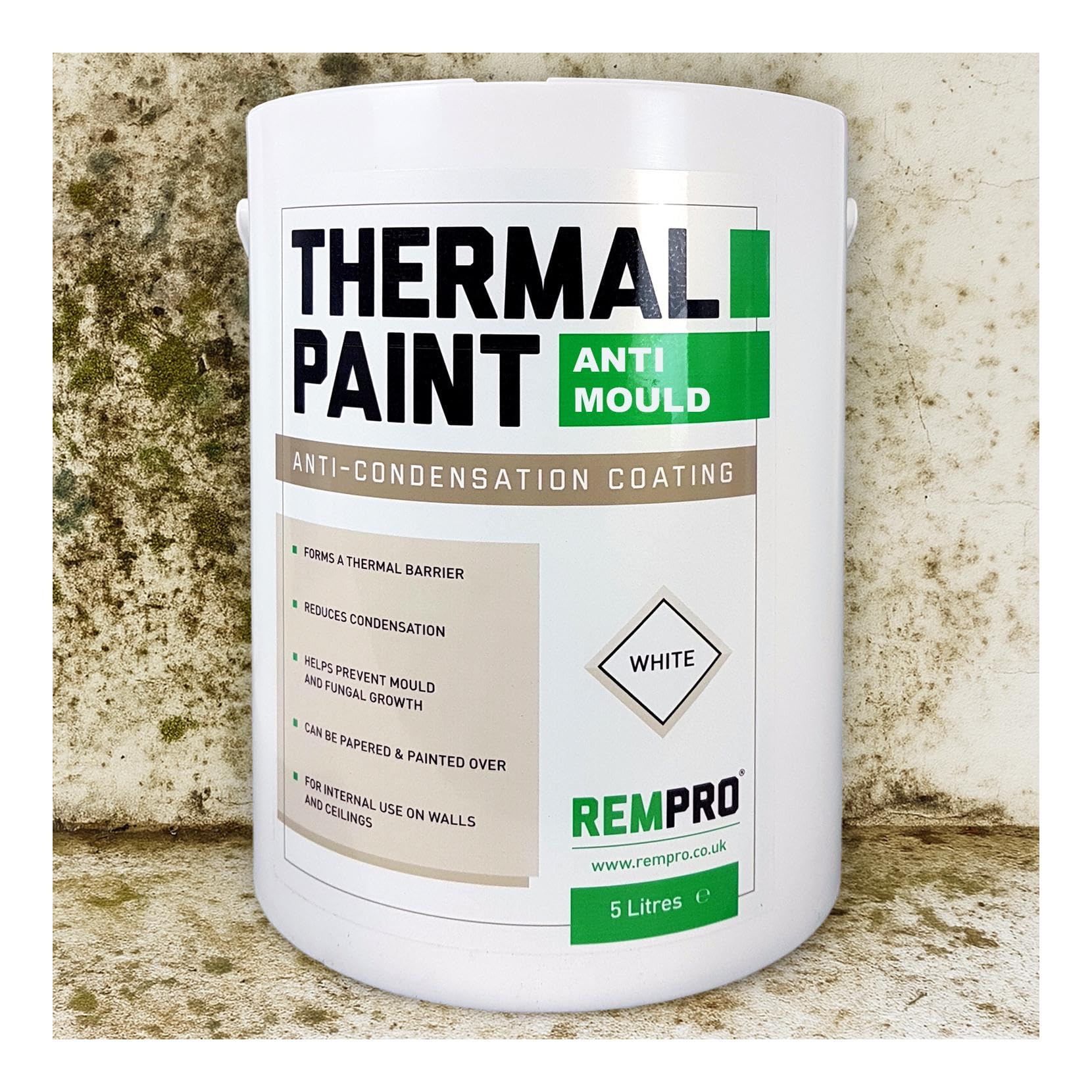 Rempro Thermal Paint 5 Litres - Premium Anti-Mould & Anti-Condensation Wall Treatment with Glass Bubble Technology (Textured)