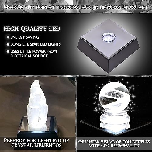 Miniatura 3 de ASENTE Base de soporte de luz grande de 5 LED blanca  Pedestal de pantalla cuadrada superior de espejo para arte de cristal 3D  Funciona con CA o