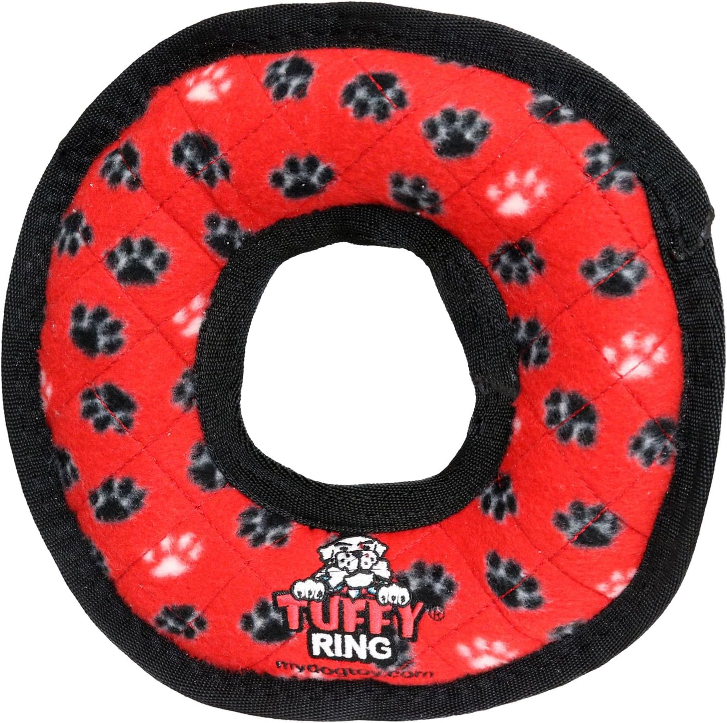 TUFFY-World's Tuffest Soft Dog Toy- Ultimate Rings & Gears - Squeakers .Made Durable,Strong & Tough. (Tug,Toss & Fetch).Machine Washable & Floats (Ring Red Paw/Yellow Bone, Medium 2 Pack)