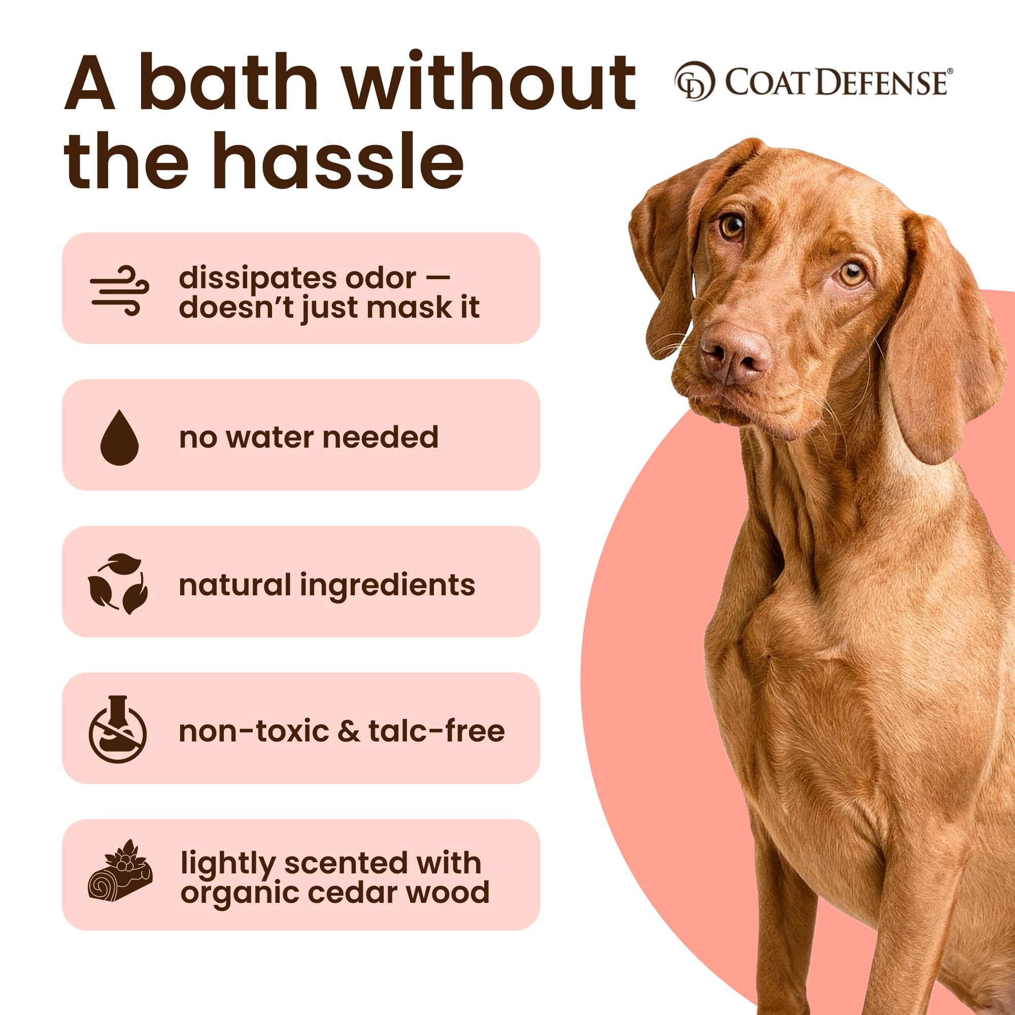 COAT DEFENSE - Polvo preventivo fabricado en EE. UU., champú para perros sin agua, 3,5 oz y desodorante para mascotas para perros con mal olor | P