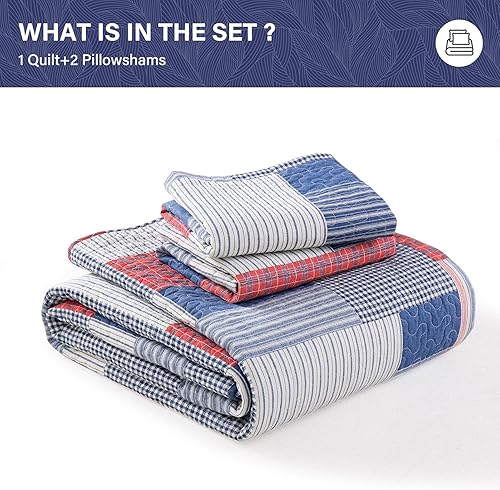 Vista 41 de SahSahCasa Juego de edredón tamaño King, juego de edredón de 100% algodón, colcha de retazos, colcha rústica ligera a cuadros para cama King, beige