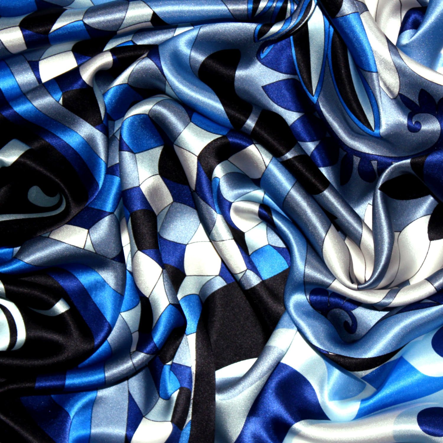 Lorenzo Cana Luxus Seidentuch aufwändig bedrucktes Tuch 100% Seide 90 cm x 90 cm harmonische Blau Farben Damentuch Schaltuch 89156