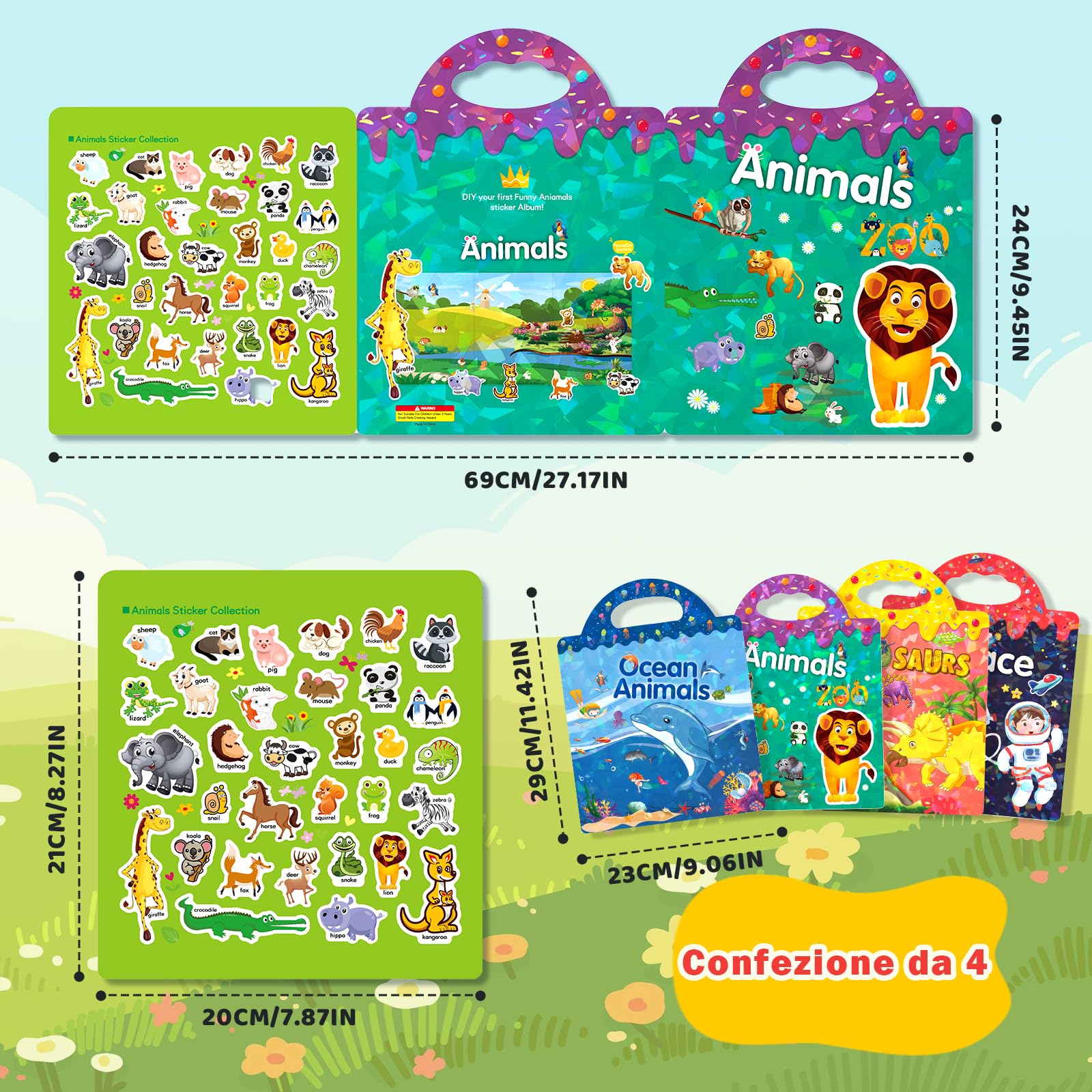 GUYUCOM Confezione da 4 libri adesivi riutilizzabili, giocattoli per bambini dai 2 ai 3 ai 4 anni per bambini, ragazzi e ragazze, giocattoli educativi, regali di compleanno