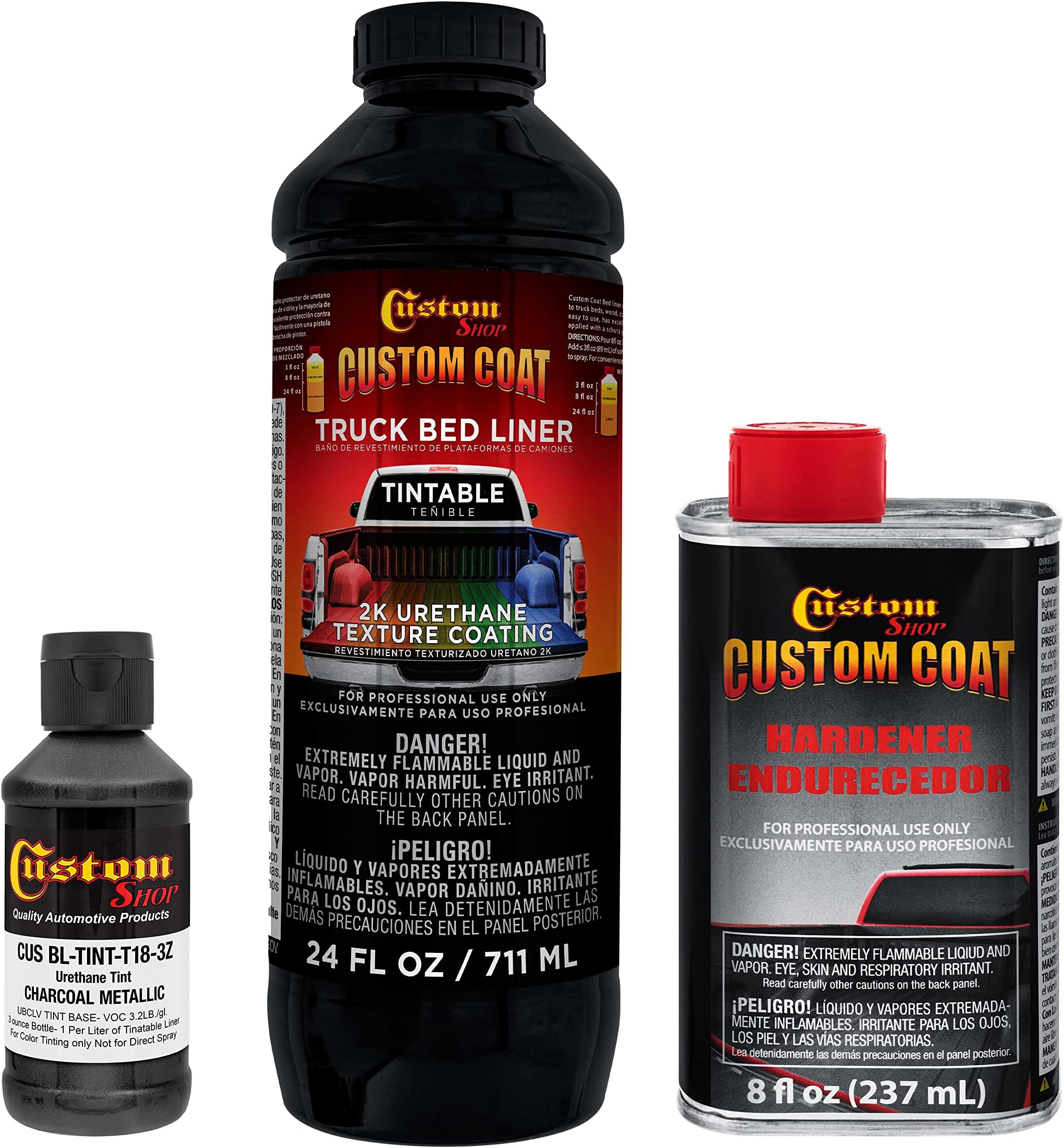 Custom Coat Charcoal Metallic 1 Quart Urethane Spray-On Truck Bed Liner Kit - Easy Mixing, Just Shake, Shoot - Professional Durable Textured Protective Coating, Prevent Stop Rust - Car, Auto Equipment