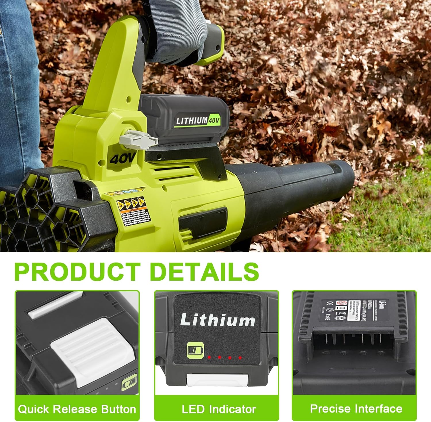 KUNLUN 6.0Ah 40 Volt Lithium Battery for Ryobi 40V Battery, High Capacity 40-Volt Lithium Battery Compatible for Ryobi 40V OP4026 OP4030 OP4040 OP40501 OP40602 Batteries