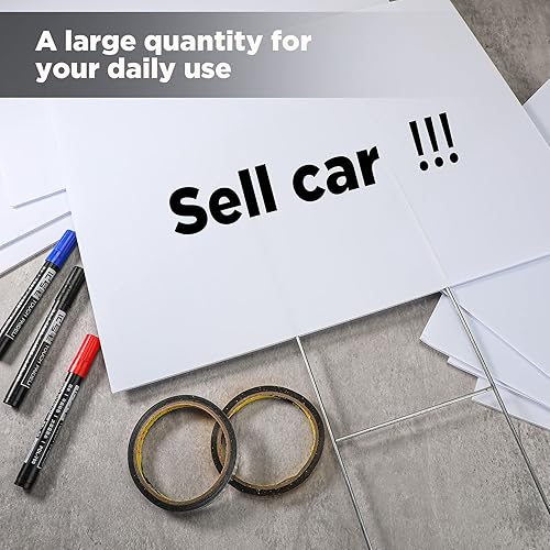 Miniatura 7 de Paquete de 32 letreros en blanco para patio con estacas de metal de 19 x 14 pulgadas, letrero de venta de césped corrugado de doble cara con
