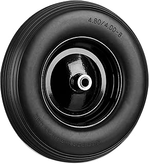 1 x Rueda Carretilla 4.80 4.00-8, Goma Maciza y Llanta Acero, Repuesto, Antipinchazo, Carga hasta 100 kg, Negro