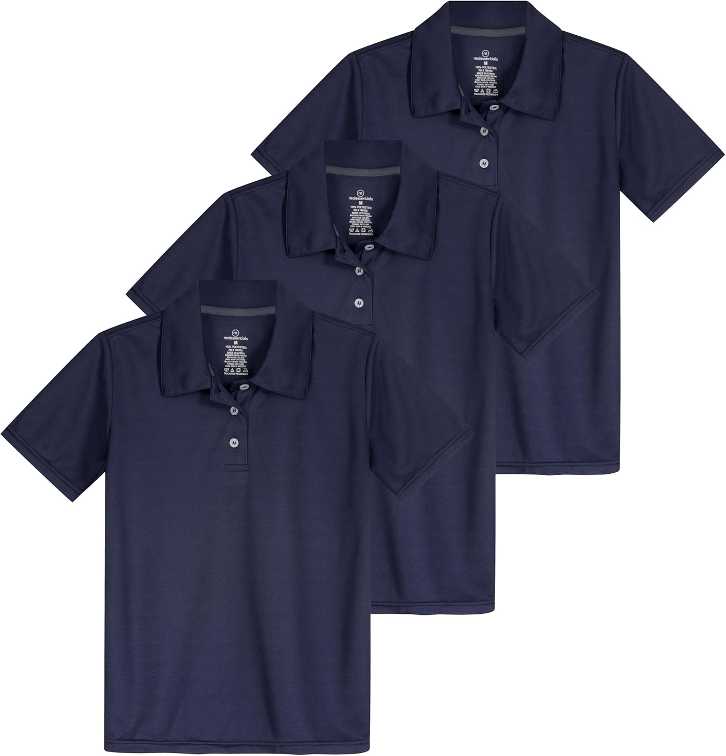 Real Essentials 3 Pack: Girls’ Short Sleeve Performance Polo School Uniform(Ages 4-18)