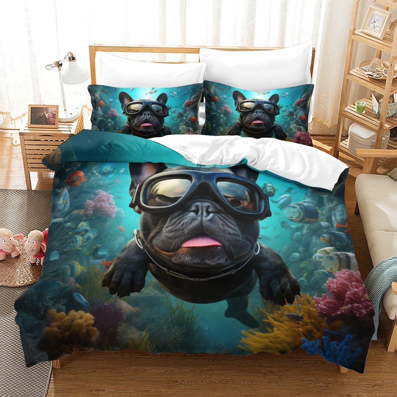 Housse de couette Bouledogue Français imprimée 3D de qualité supérieure lit super king