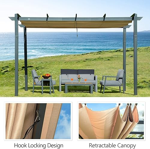 Miniatura 3 de Domi Outdoor Living Pérgola retráctil para exteriores de 10 x 13 pies con toldo resistente a la intemperie, de aluminio, pérgola para jardín, patio,
