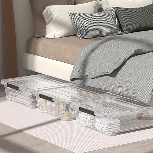 Miniatura 4 de Yesdate Caja de almacenamiento grande debajo de la cama, 40 cuartos de galón, contenedores de almacenamiento con ruedas debajo de la cama,
