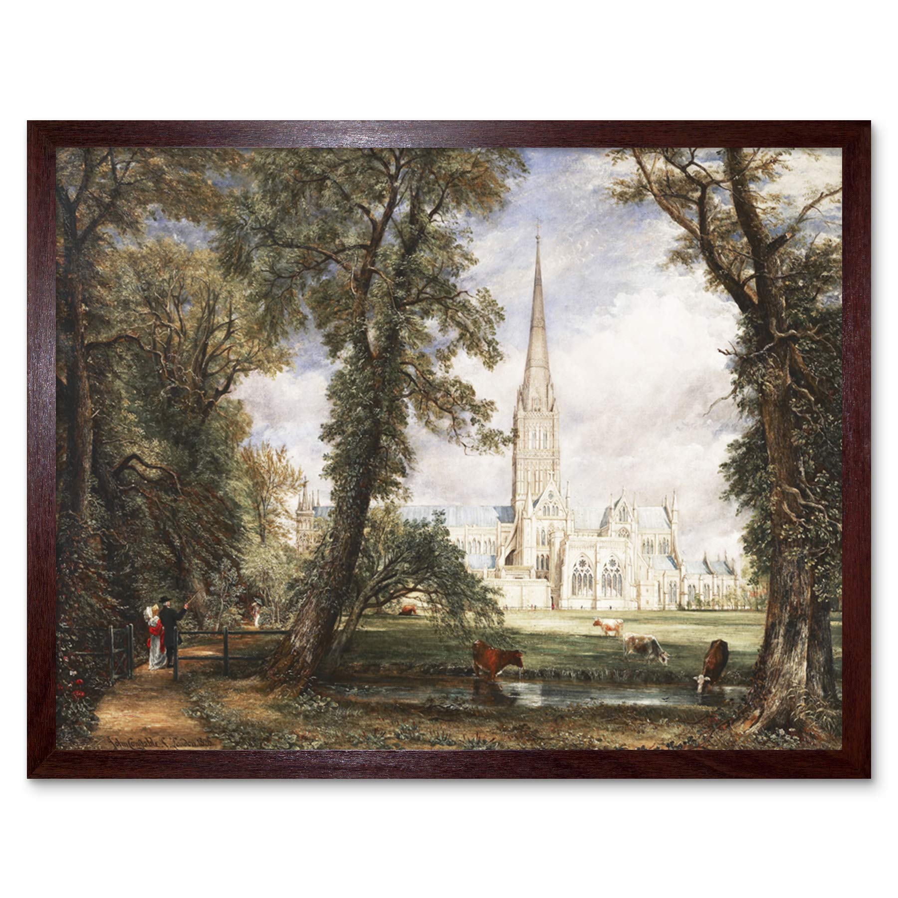 John Constable Salisbury Cathedral From The Bishops Garden Art Print Framed Poster Wall Decor 12x16 inch