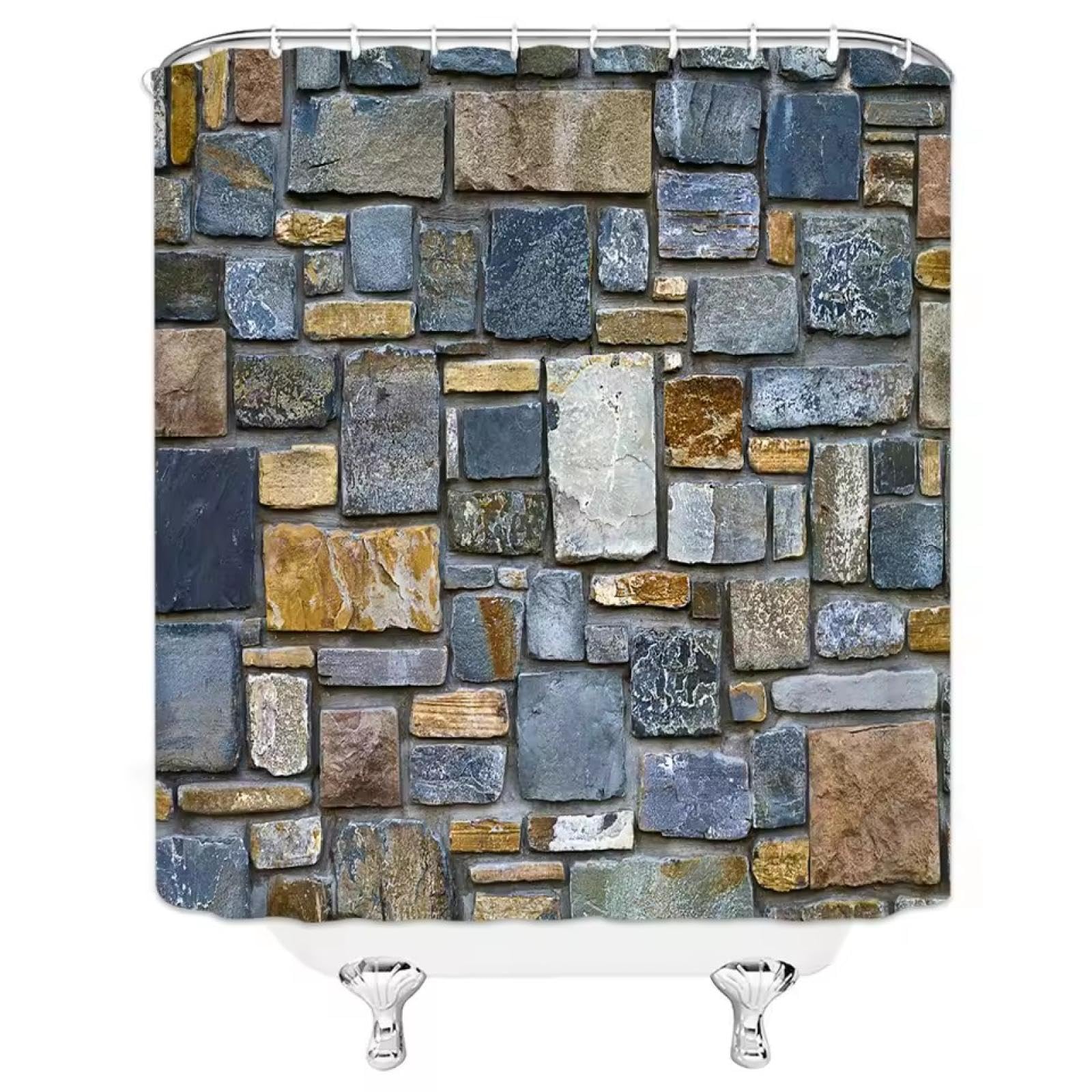 Rideau de douche imperméable brique rouge 240x190cm avec crochets pour salle de bain