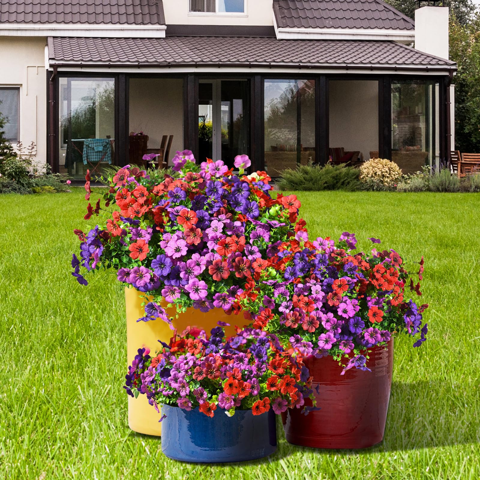 INQCMY Künstliche Blumen für den Außenbereich, Kunstpflanzen, Frühlings- und Sommerdekoration, 12 Bündel aus Kunstseide, buntes Gänseblümchen, realistisch, UV-beständig, für den Außenbereich, Zuhause