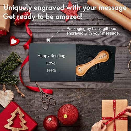 Miniatura 5 de Paquete de 3 marcapáginas de cuero magnético personalizados grabado personalizado, texto motivacional y encanto retro, un regalo pensativo para