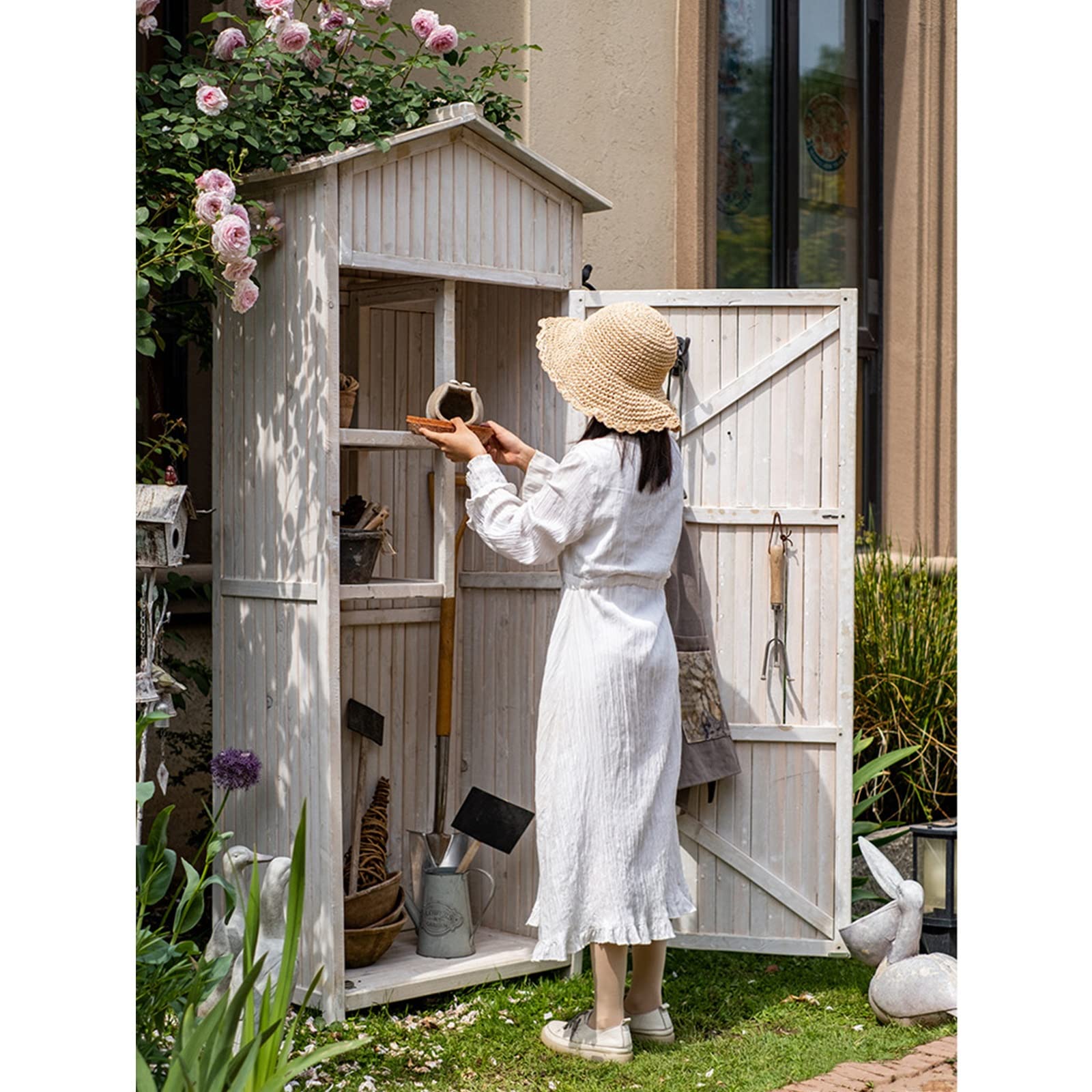 Amazon.co.jp: 木製収納庫 屋外 小型木製物置 ガーデンシェッド