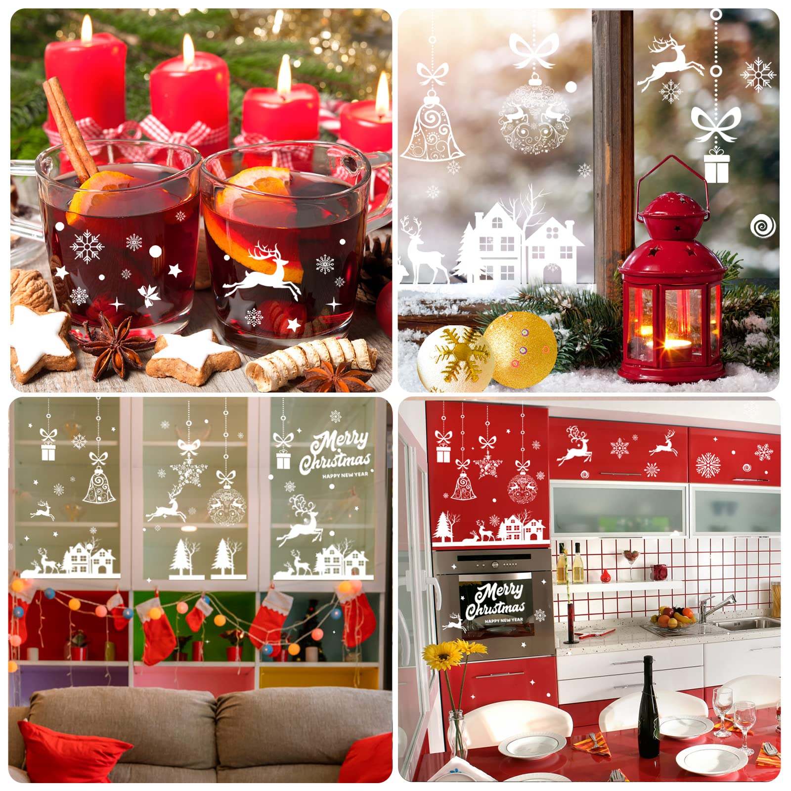 OWill Adesivi Natalizi per Finestre, 480 PCS Decorazioni Natalizie per La Casa, Vetrofanie e Addobbi Di Natale