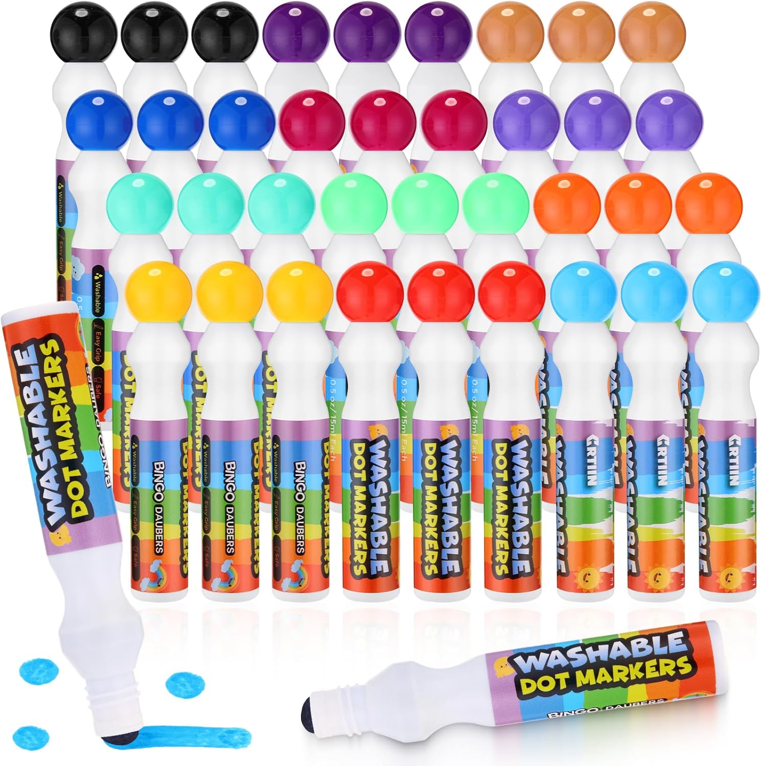 Crtiin 72 Pack Mixed Colors Set of Washable Dot Markers 0.5 oz Bingo Daubers Bulk Washable Art Markers in 12 Colors Paint Craft Kit for Art and Crafts Painting Coloring Bingo Supplies