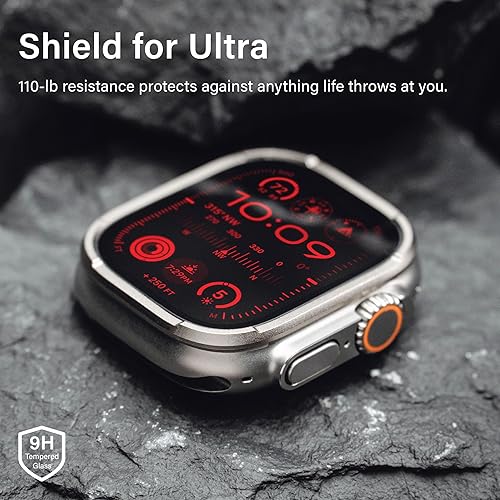 Miniatura 7 de KORDIZ Protector de pantalla para Apple Watch Ultra 2 y Ultra de 1.929 in de titanio, vidrio templado 9H de grado militar con marco resistente,
