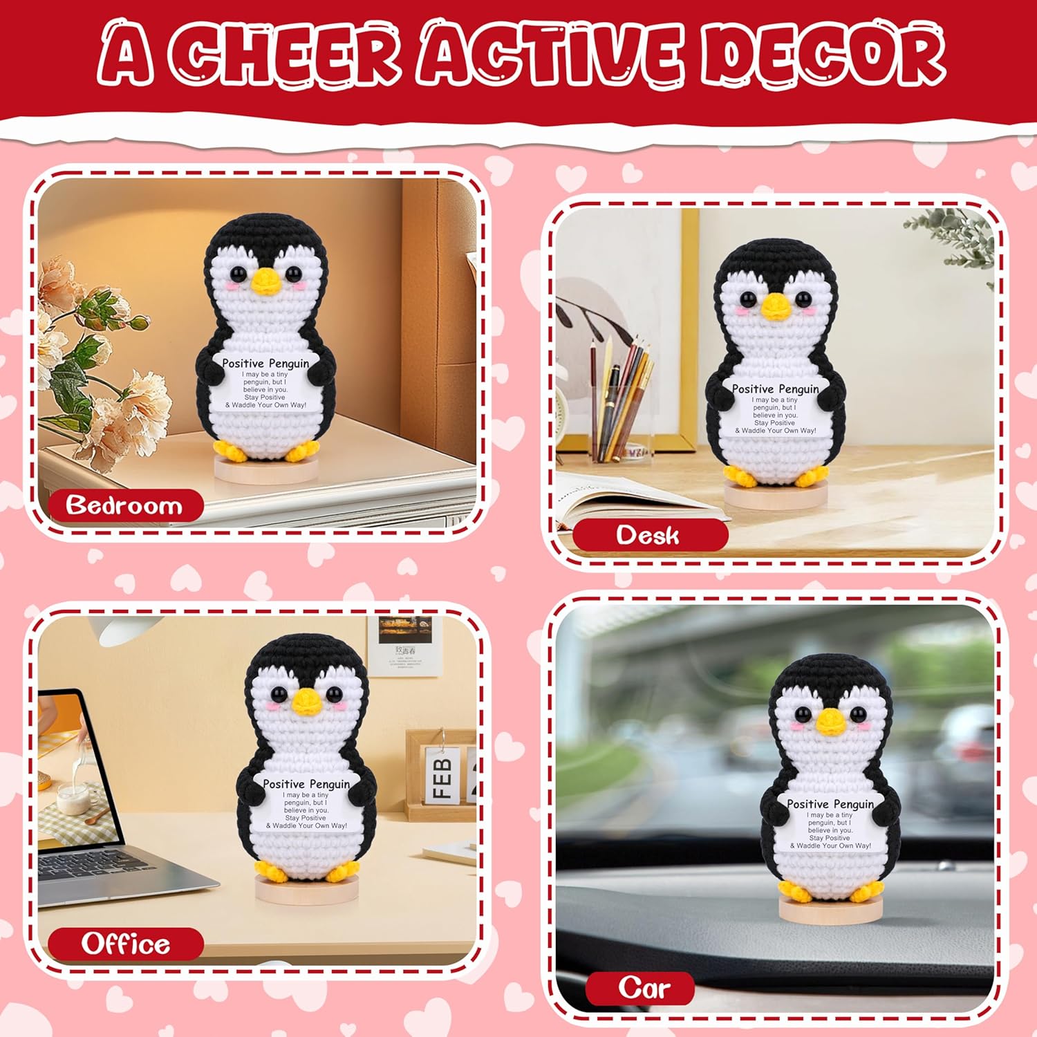 JoycuFF Mini Positive Crochet Penguin, Funny Graduation Birthday Gifts for Women Men Friend Daughter Coworker, Valentines Day Emotional Cute Penguin Present - Image 7