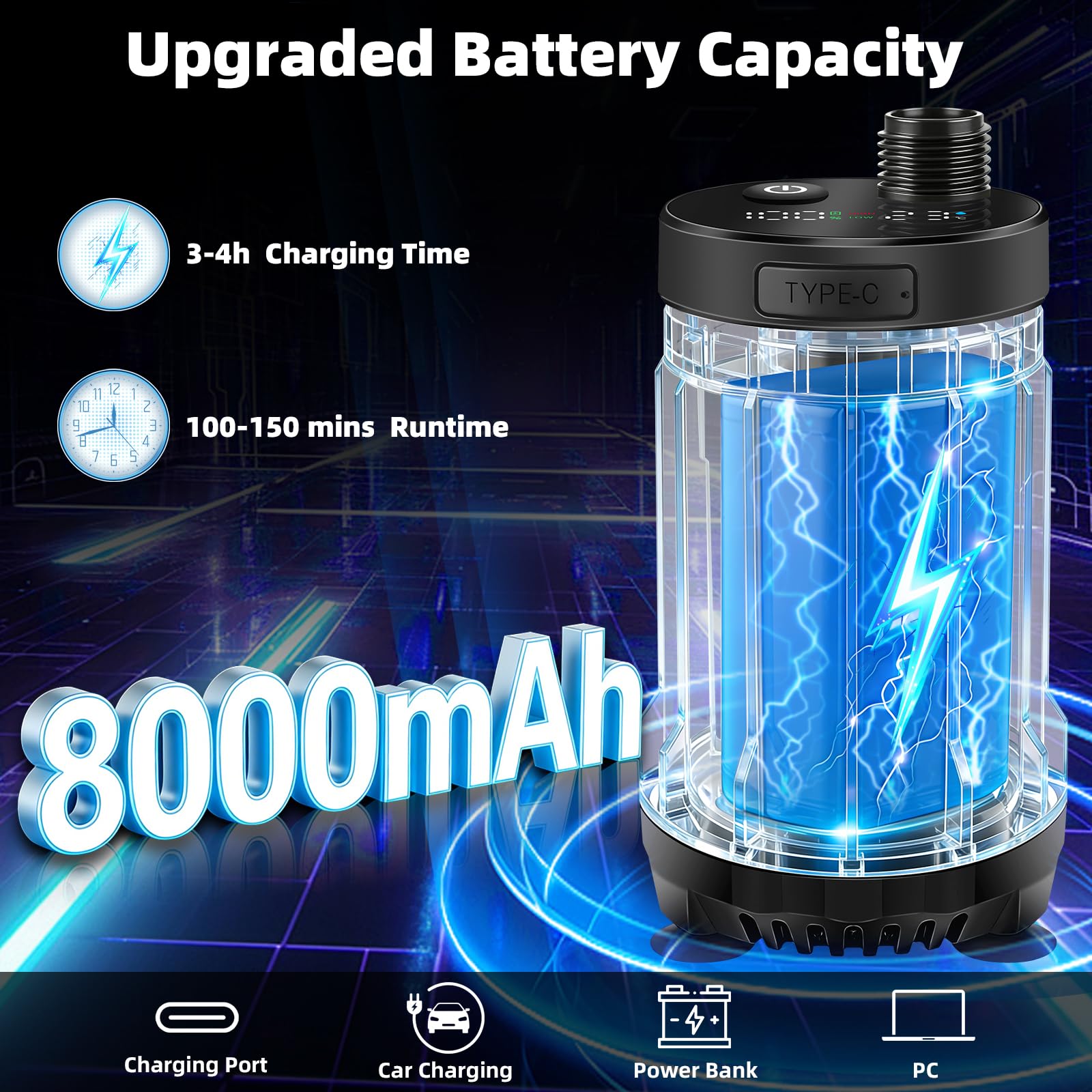 Uplayteck Douche Camping, 8000mAh 150mins Douche de Camping Portable avec Écran LED Intelligent et Indice d'étanchéité IPX8, USB Rechargeable Pompe Douche Portable pour Voyage, Animaux, Randonnée